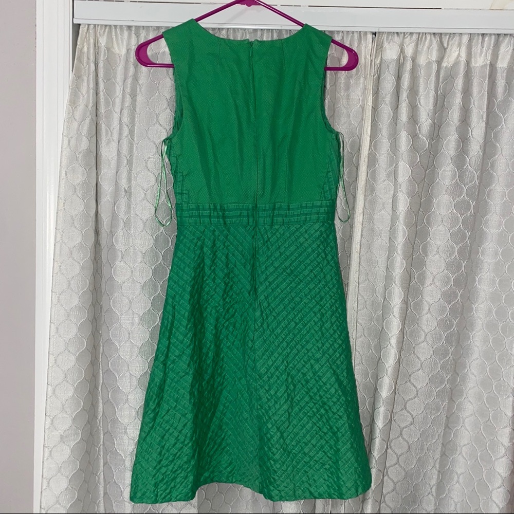 J. Crew Chevron Pleated Cotton Green Midi Dress - Picture 2 of 6